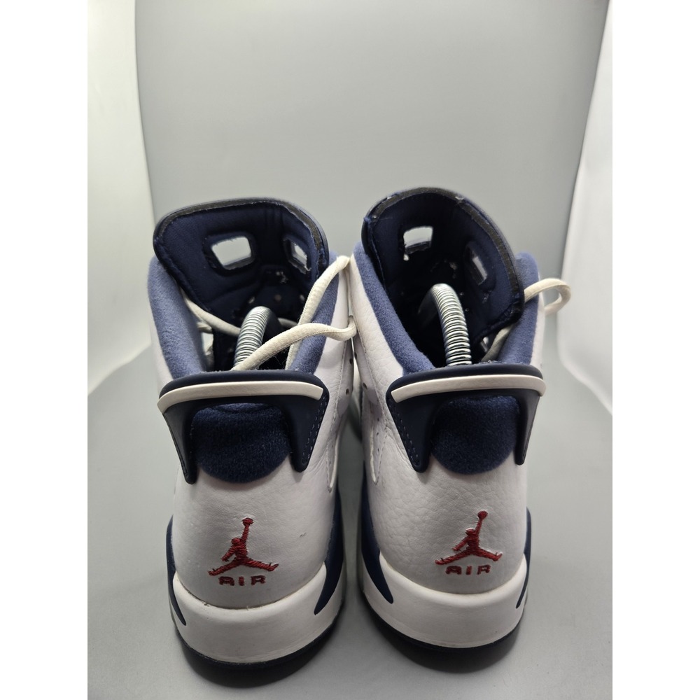 Size 7Y - Nike Air Jordan VI 6 Retro 2012 Olympic White Navy Blue, 384665-130 - Picture 7 of 9